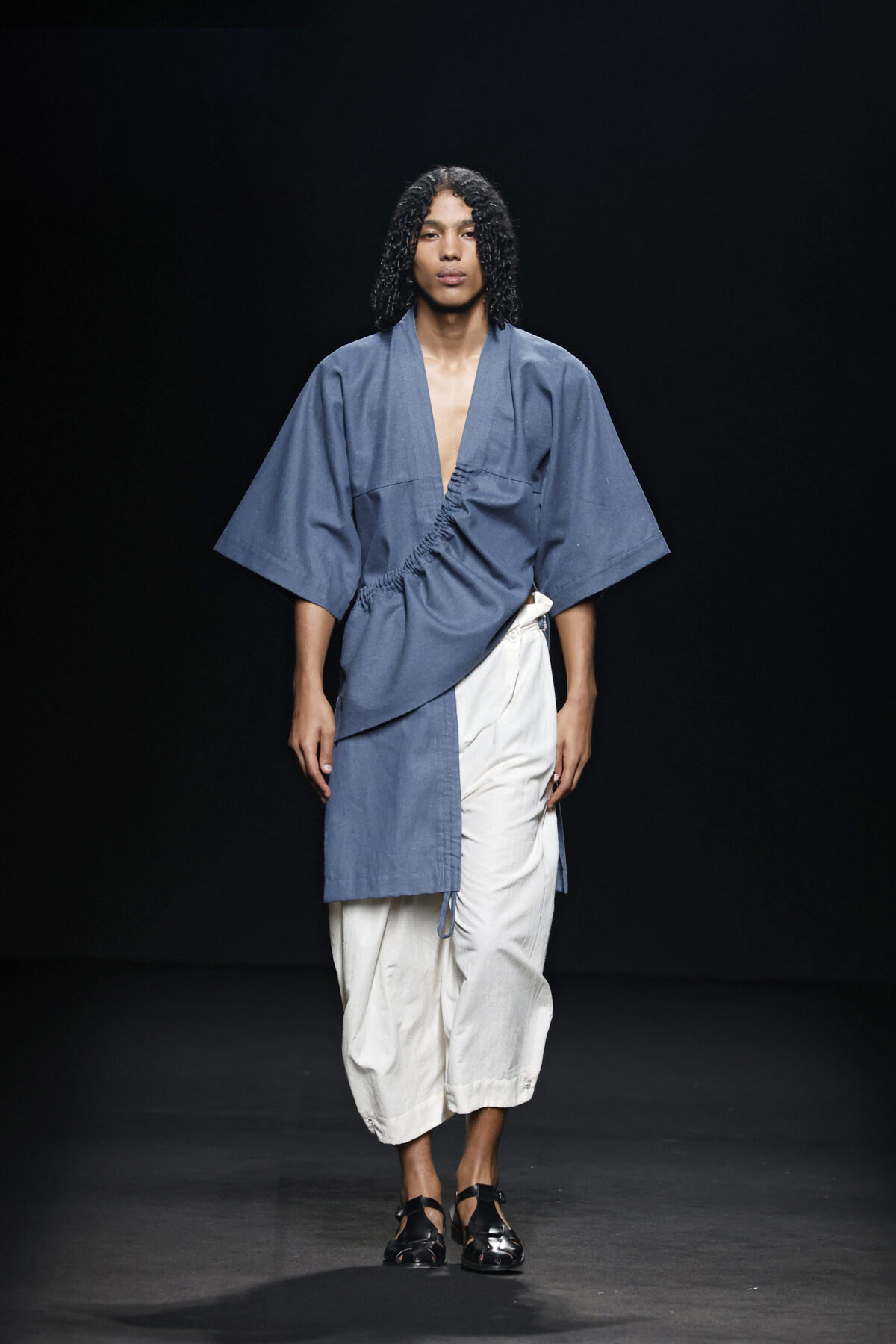 Denim kimono & Wool-Silk Pants